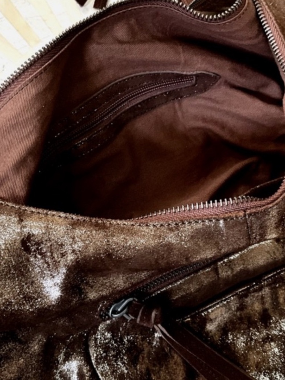 Free People We The Free Pyrite Metallic Brown Leather Sparta Sling Crossbody Bag - Picture 6 of 8